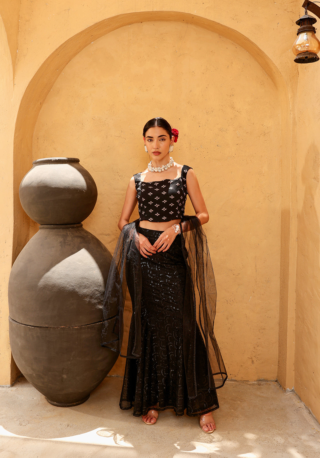 Black Polyblend Lehenga Set
