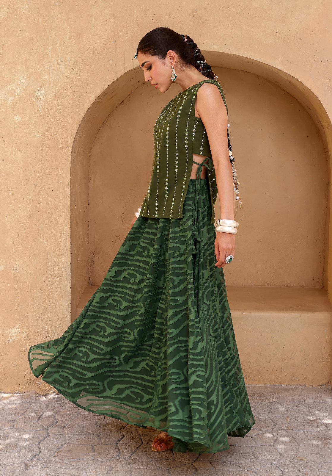 Olive Poly Georgette Co-ord Set