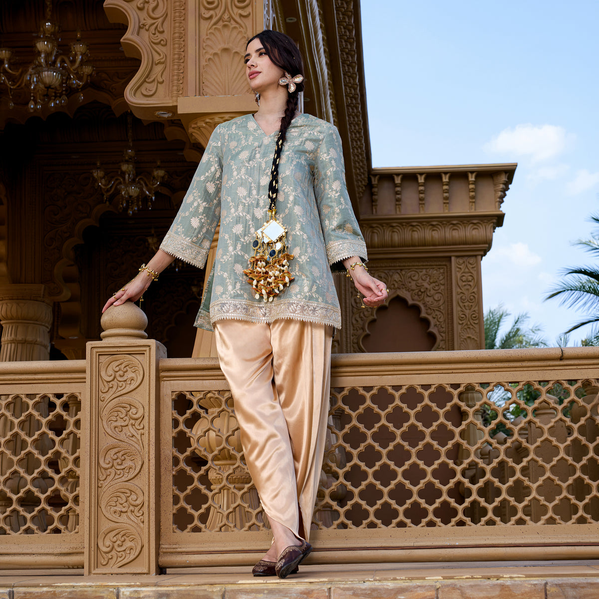Brocade Kurta with satin trousers