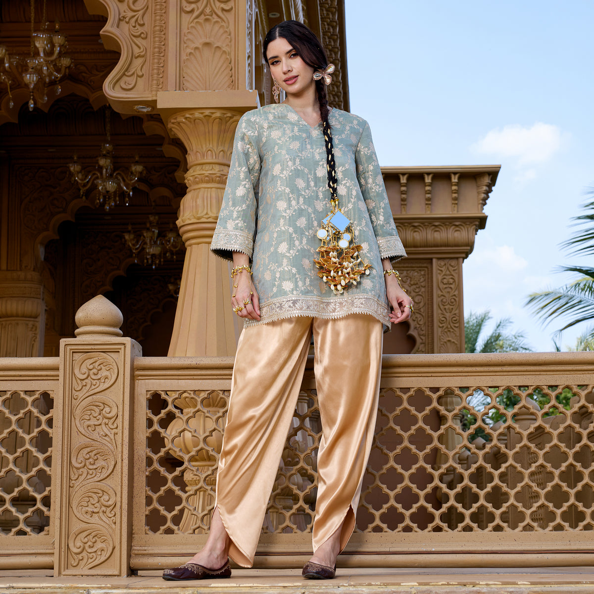 Brocade Kurta with satin trousers