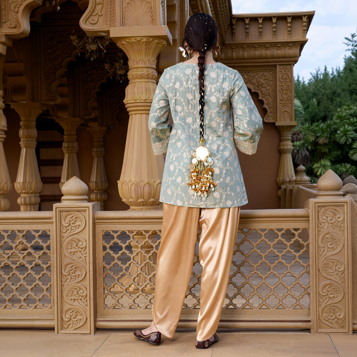 Brocade Kurta with satin trousers