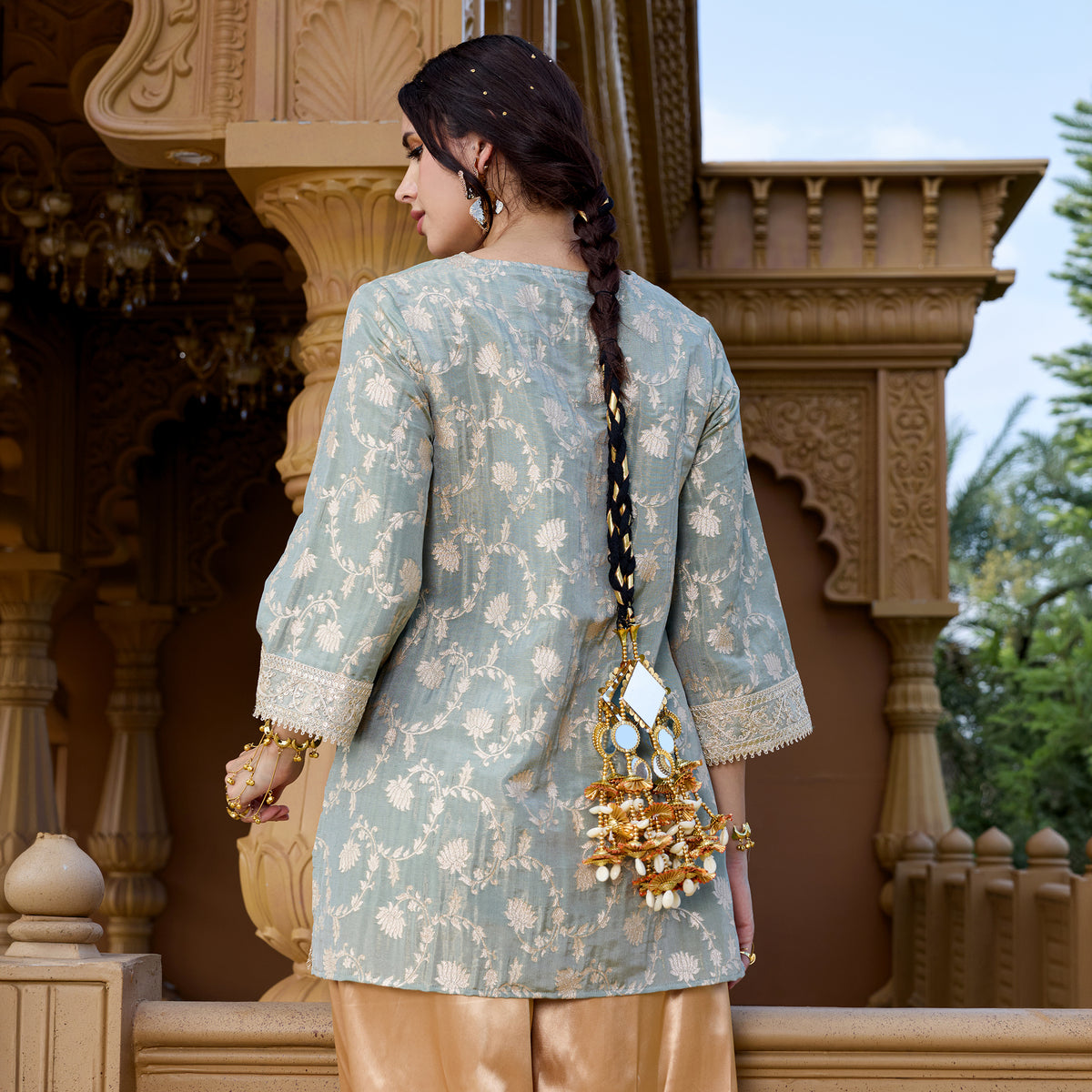 Brocade Kurta with satin trousers