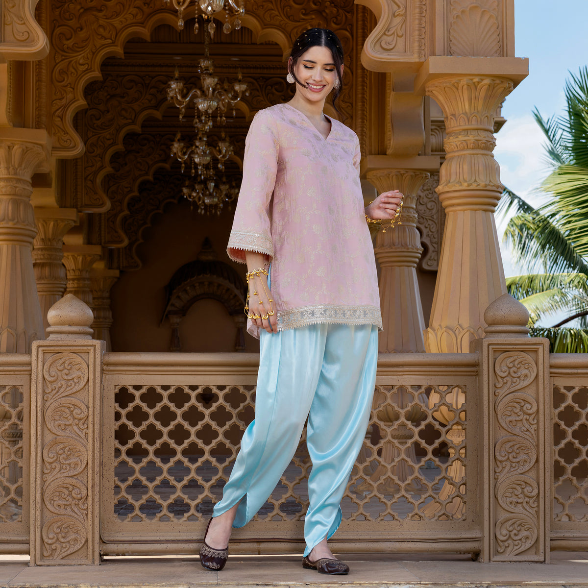 Brocade Kurta with satin trousers