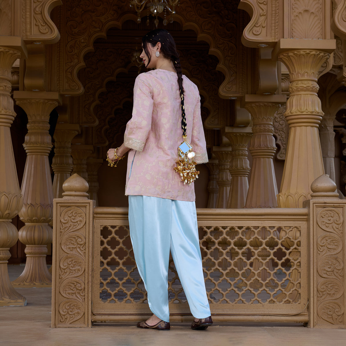 Brocade Kurta with satin trousers