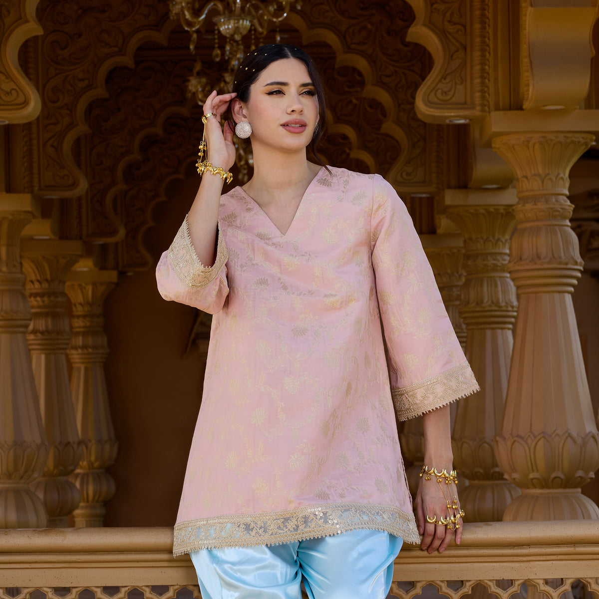 Brocade Kurta with satin trousers