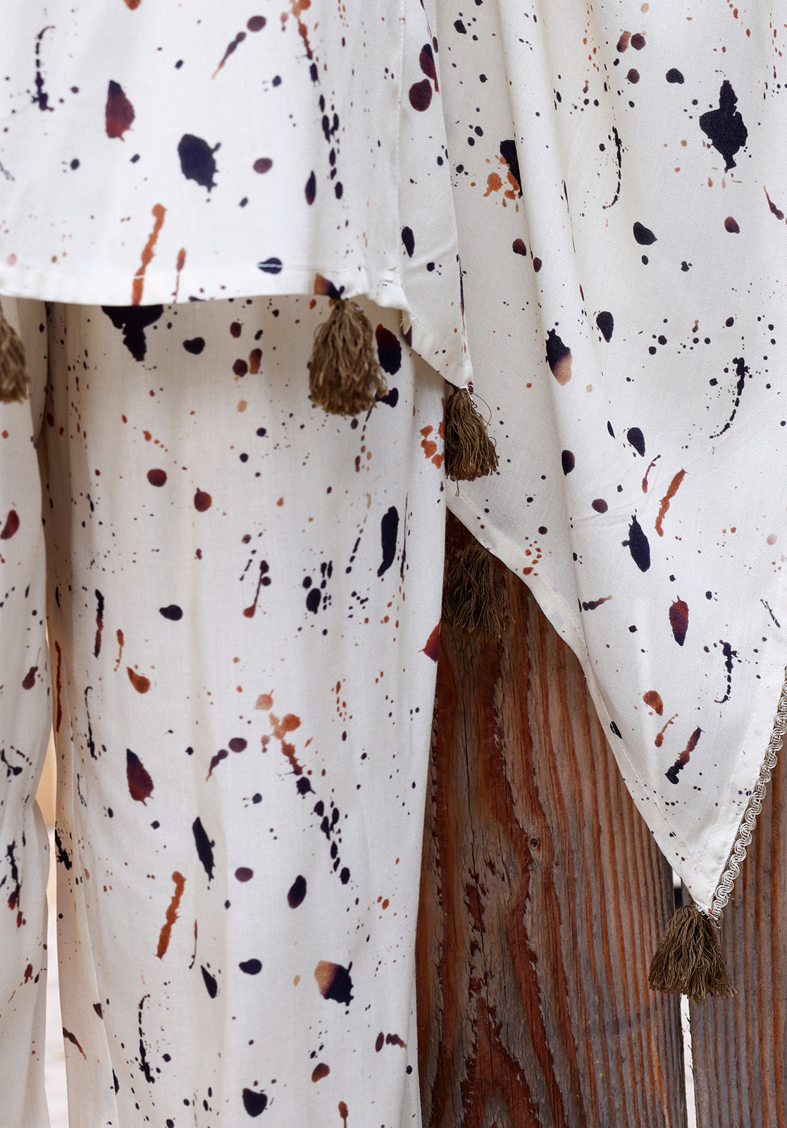 Embroidered Abstract Print Round Neck 3/4th Sleeves Off-White  Co-ord Set
