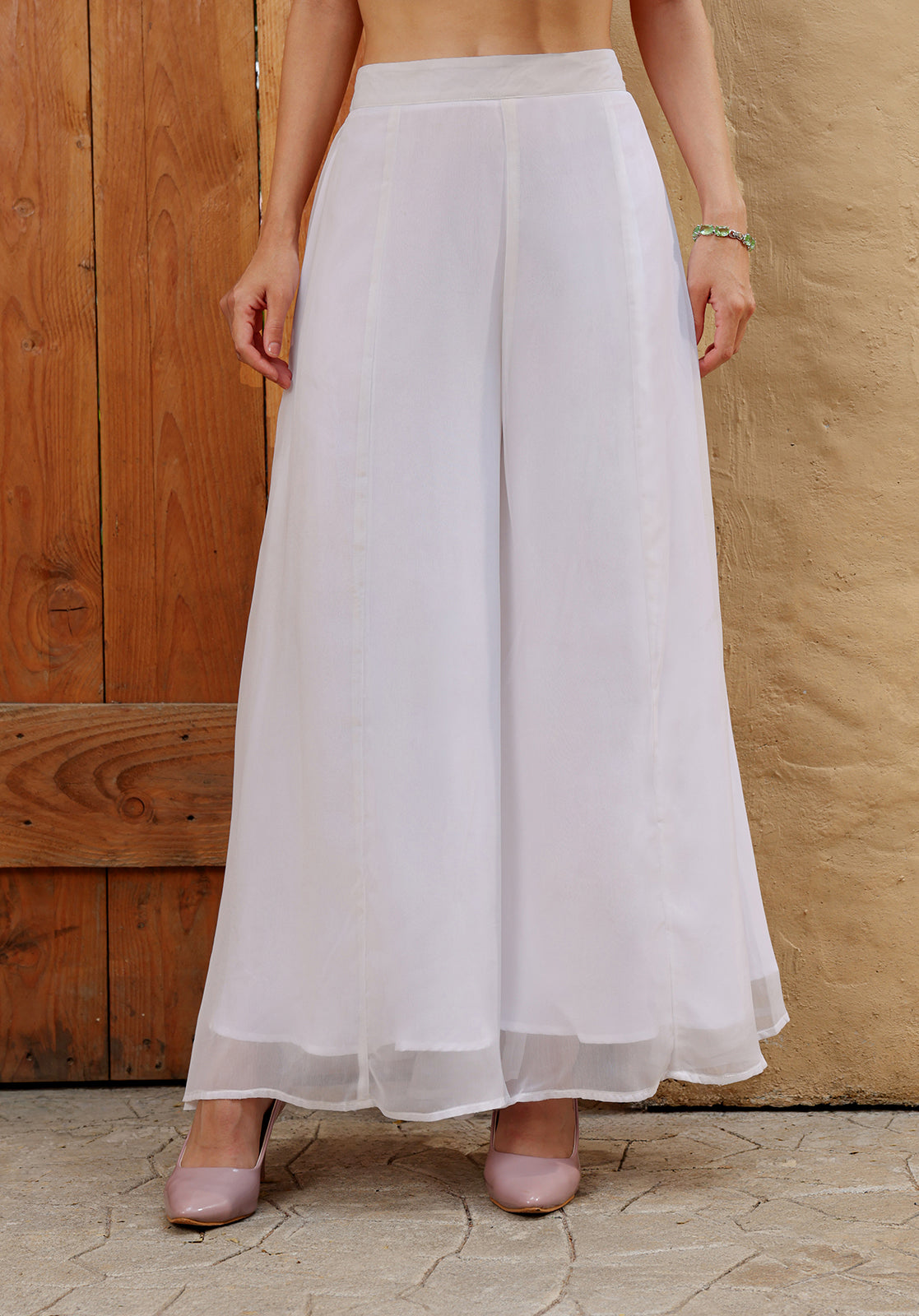 Ethnic Motifs Woven Design Sleeveless Shirt Collar White  Co-ord Set
