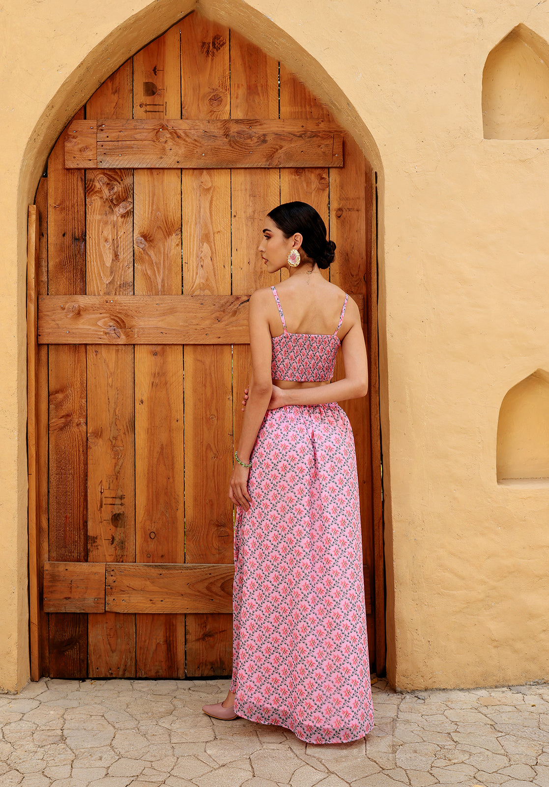 Floral Poly Georgette Square Neck Sleeveless Pink  Co-ord Set