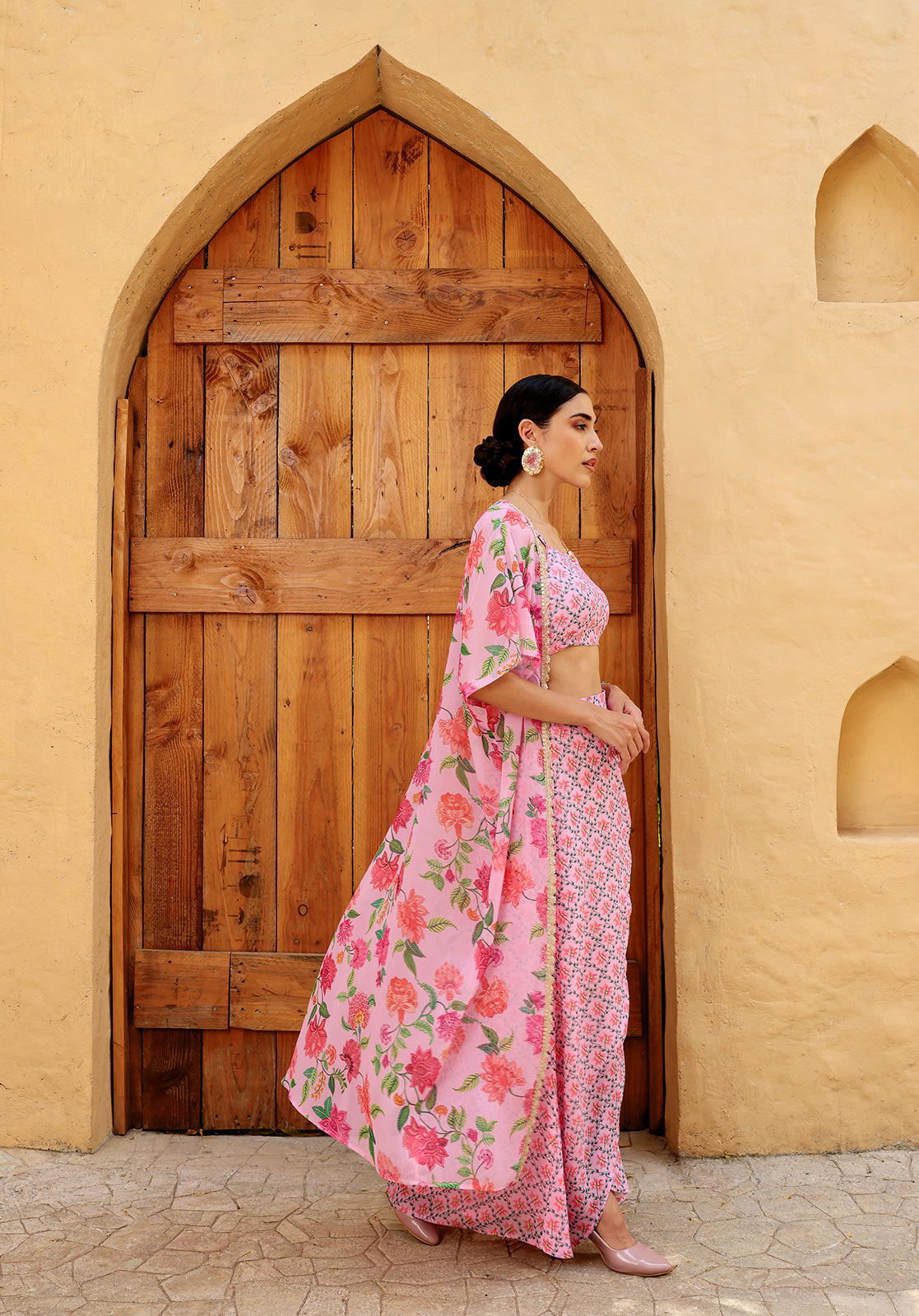 Floral Poly Georgette Square Neck Sleeveless Pink  Co-ord Set