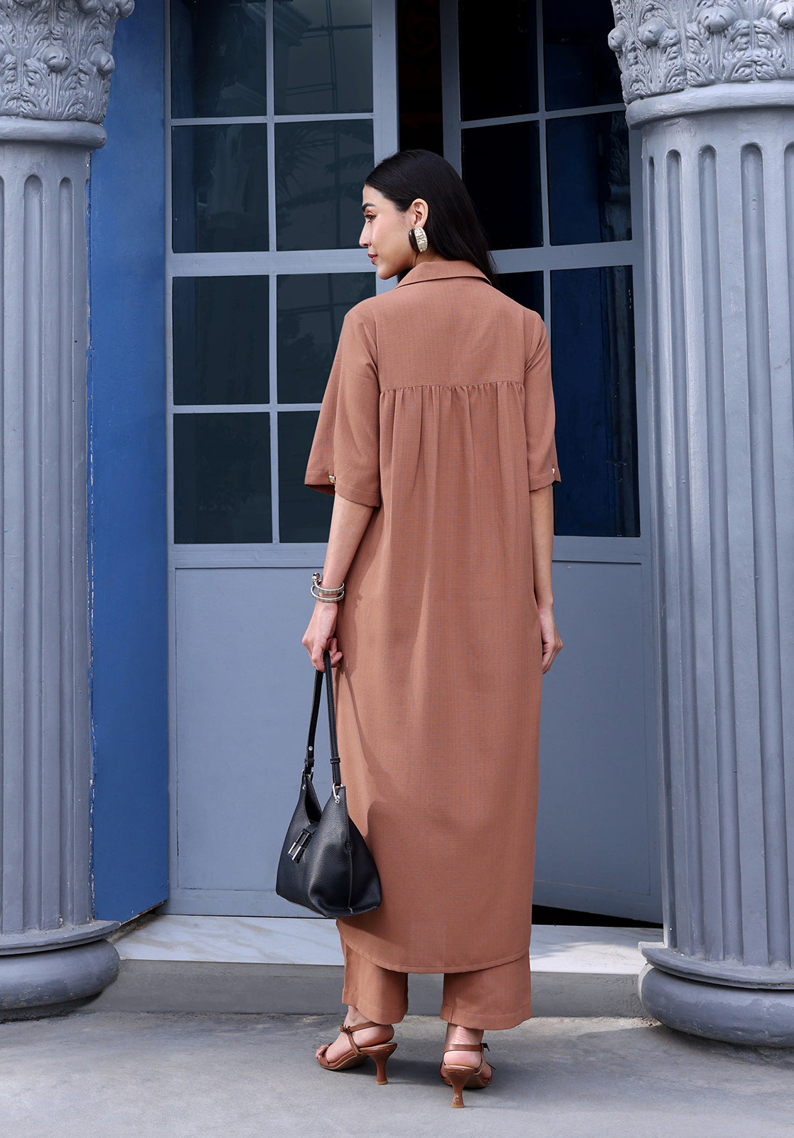 Brown Polyblend Kurta & Trouser Set