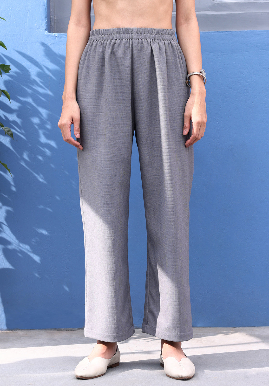 Grey Polyblend Straight Kurta & Trousers Set