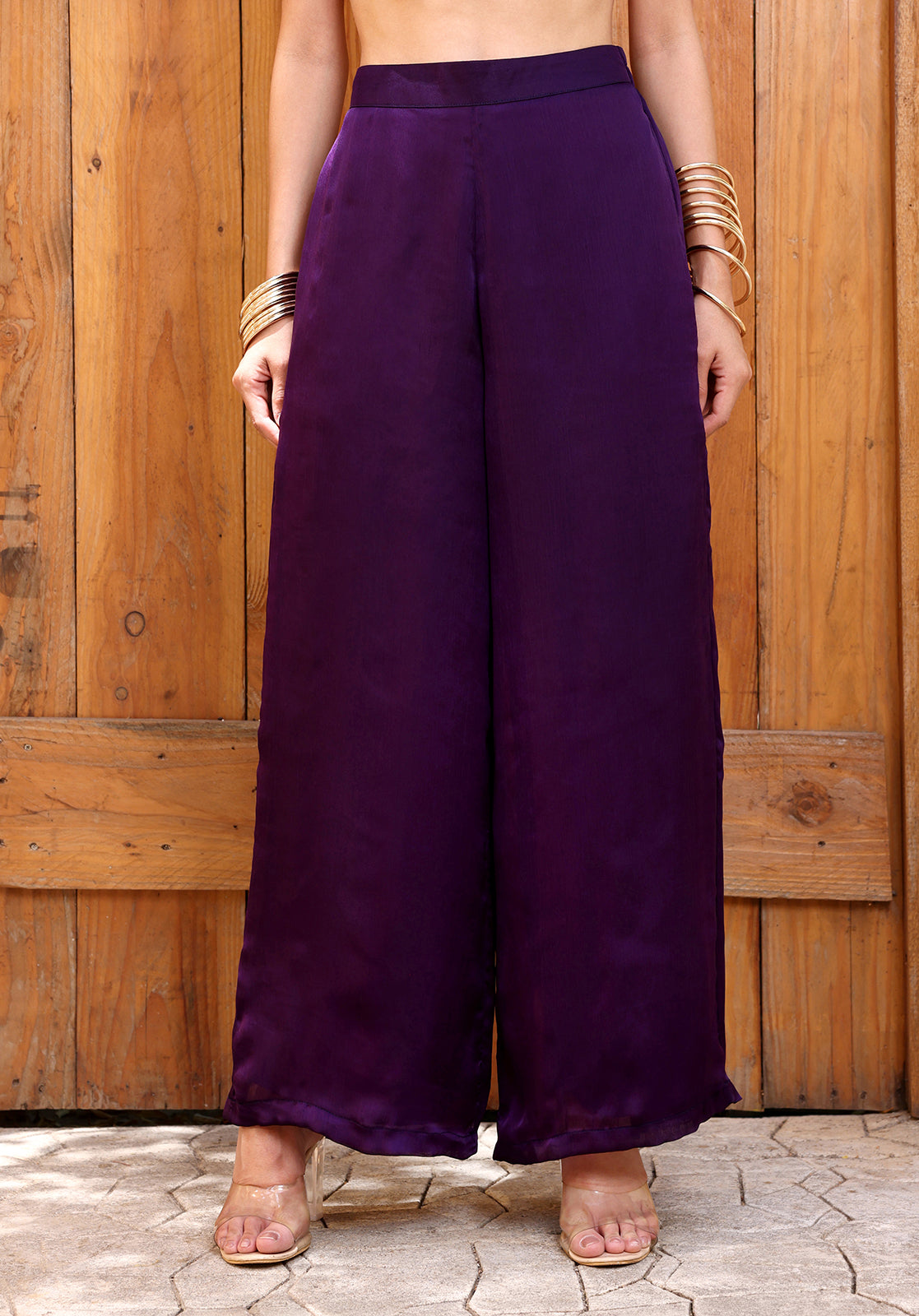 Floral Sleeveless V-Neck Muslin Purple  Co-ord Set