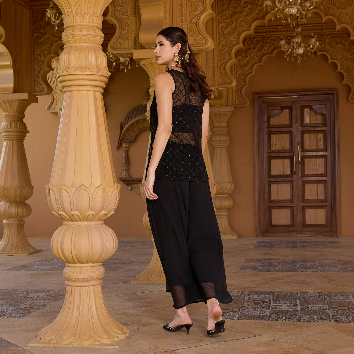 Sequin Embroidered coord set with palazzos