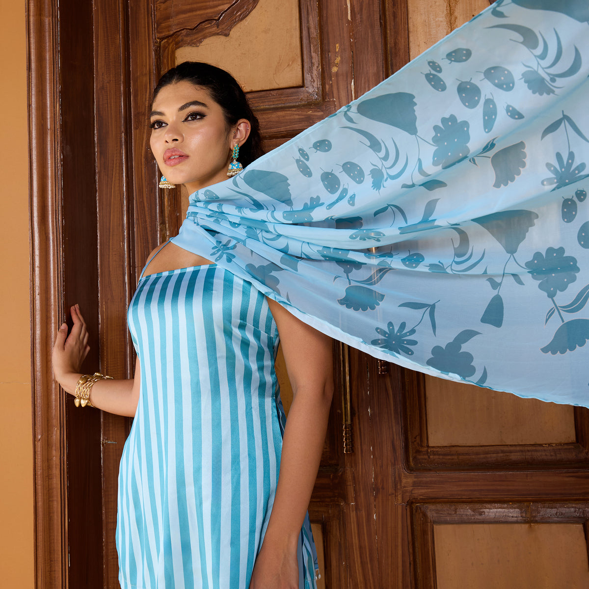 Printed Satin Chatpata kurti With straight fit trousers and Dupatta