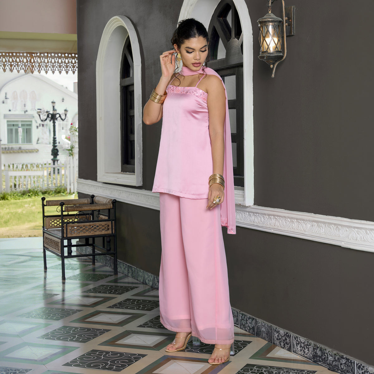 Satin Chatpata kurti With straight fit trousers and Dupatta