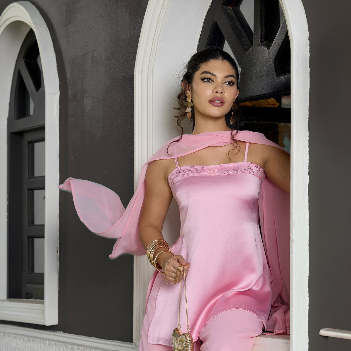 Satin Chatpata kurti With straight fit trousers and Dupatta