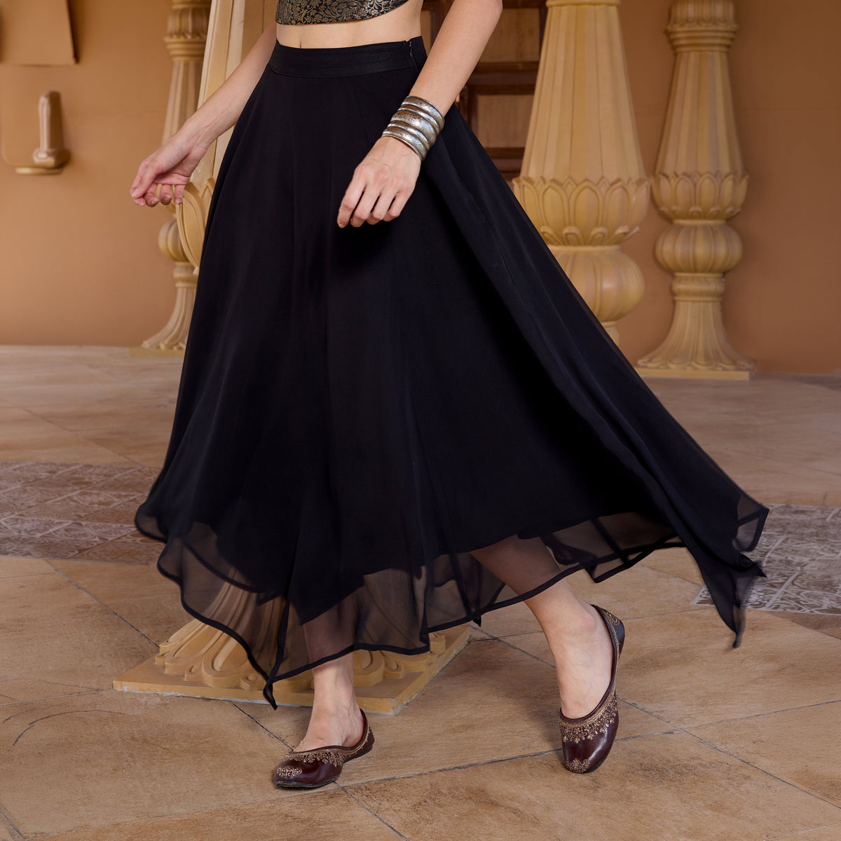 Sleeveless Brocade top with Asymetrical Skirt