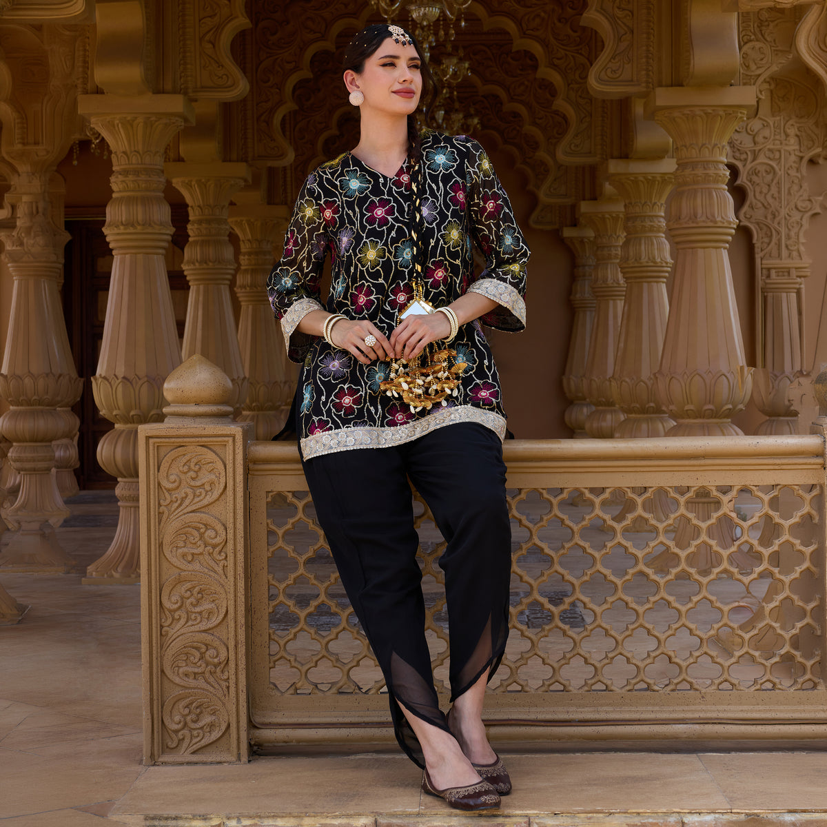 Sequin embroidered kurta with trousers
