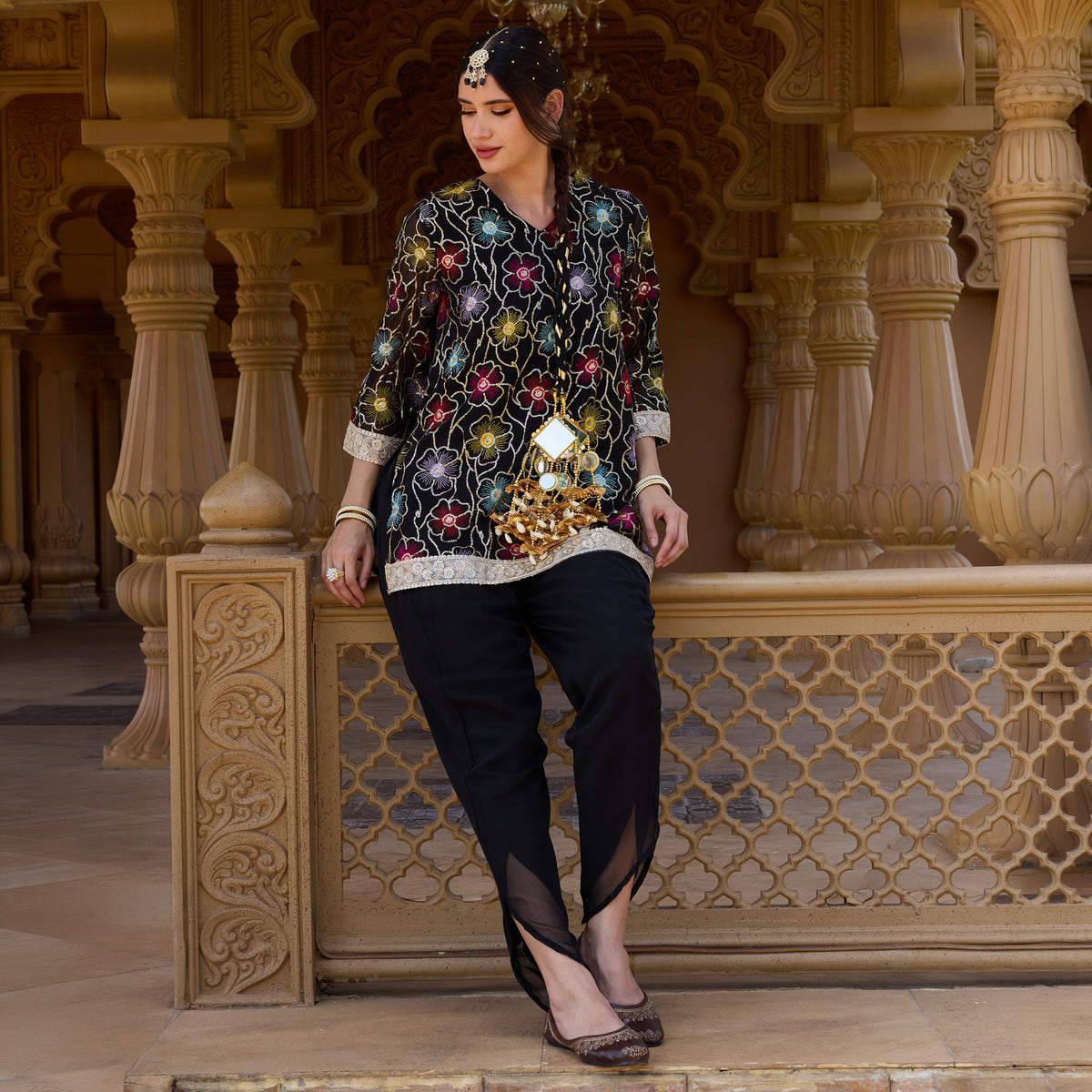 Sequin embroidered kurta with trousers