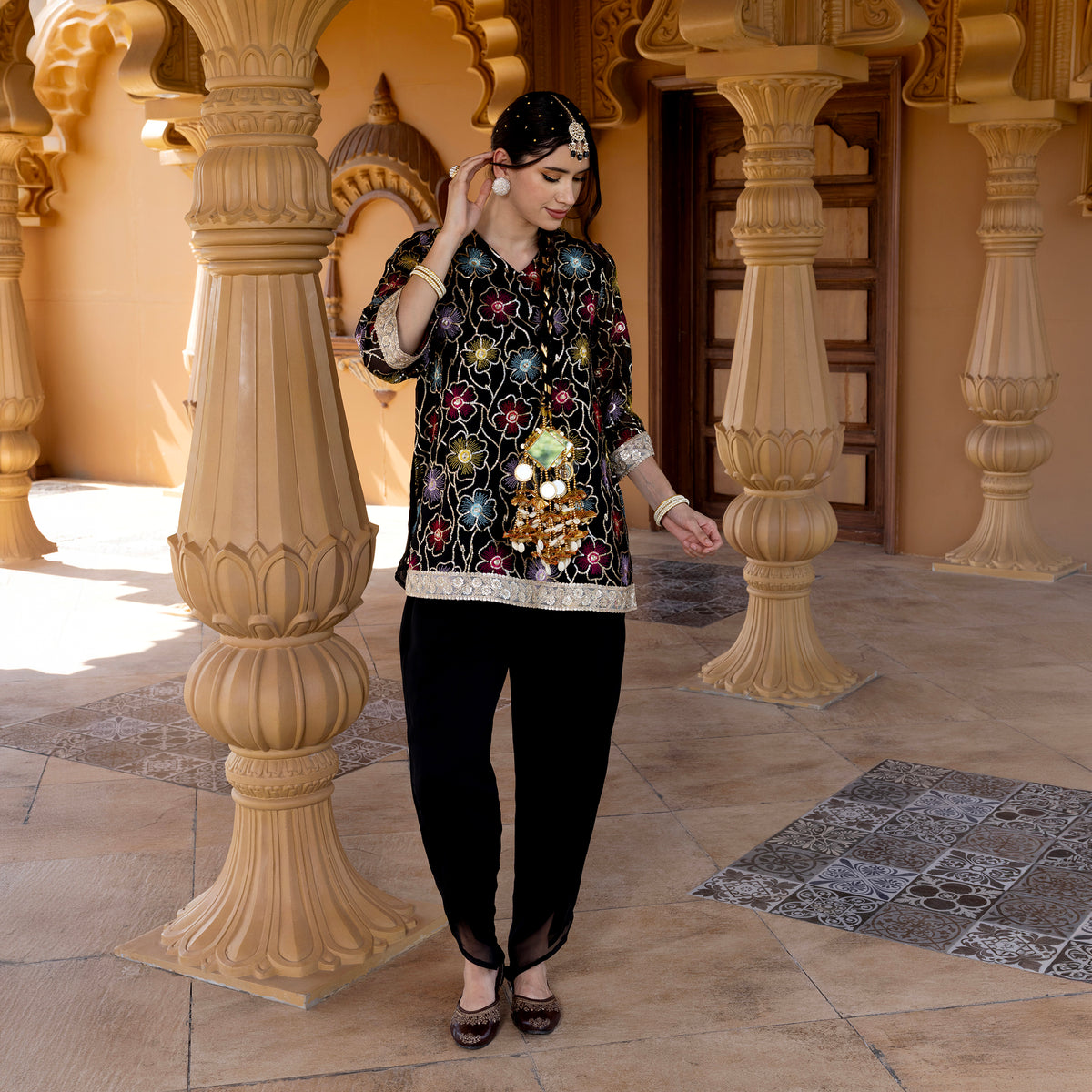 Sequin embroidered kurta with trousers