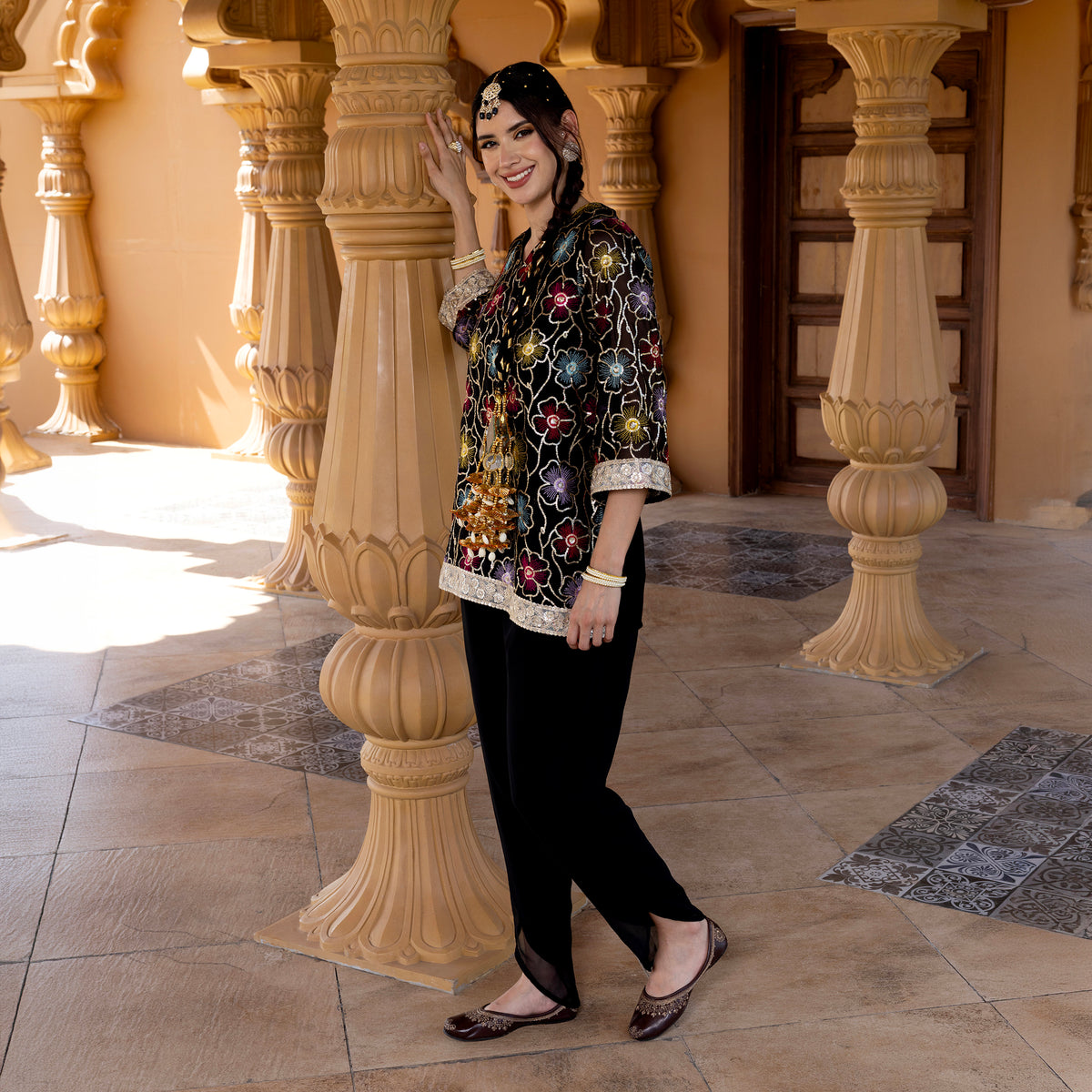 Sequin embroidered kurta with trousers