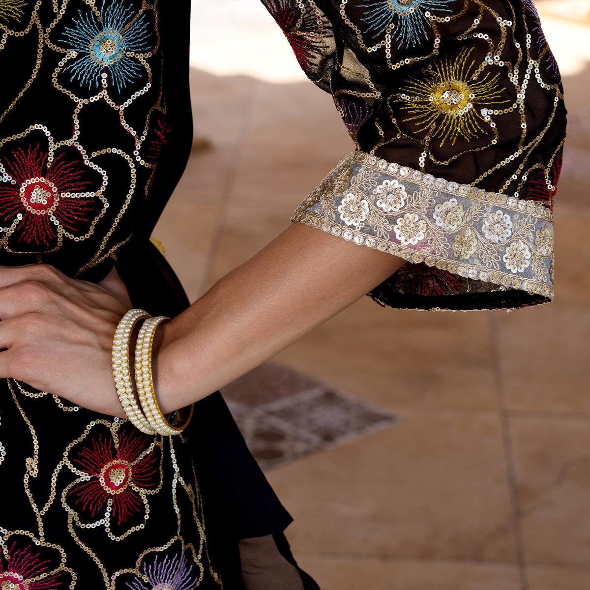 Sequin embroidered kurta with trousers