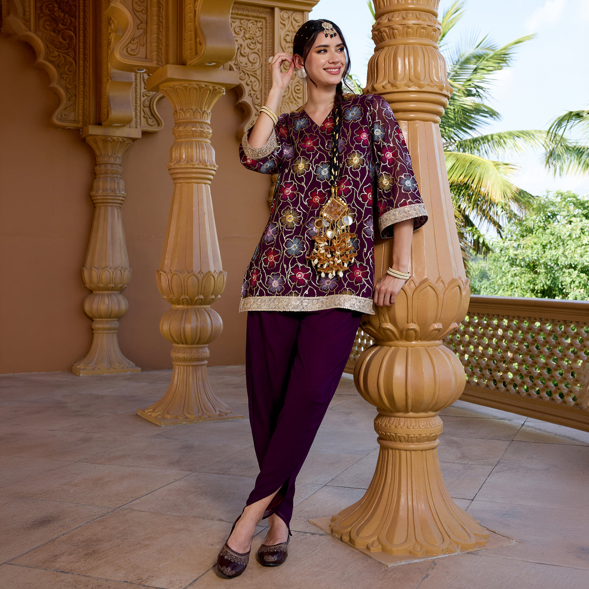 Sequin embroidered kurta with trousers