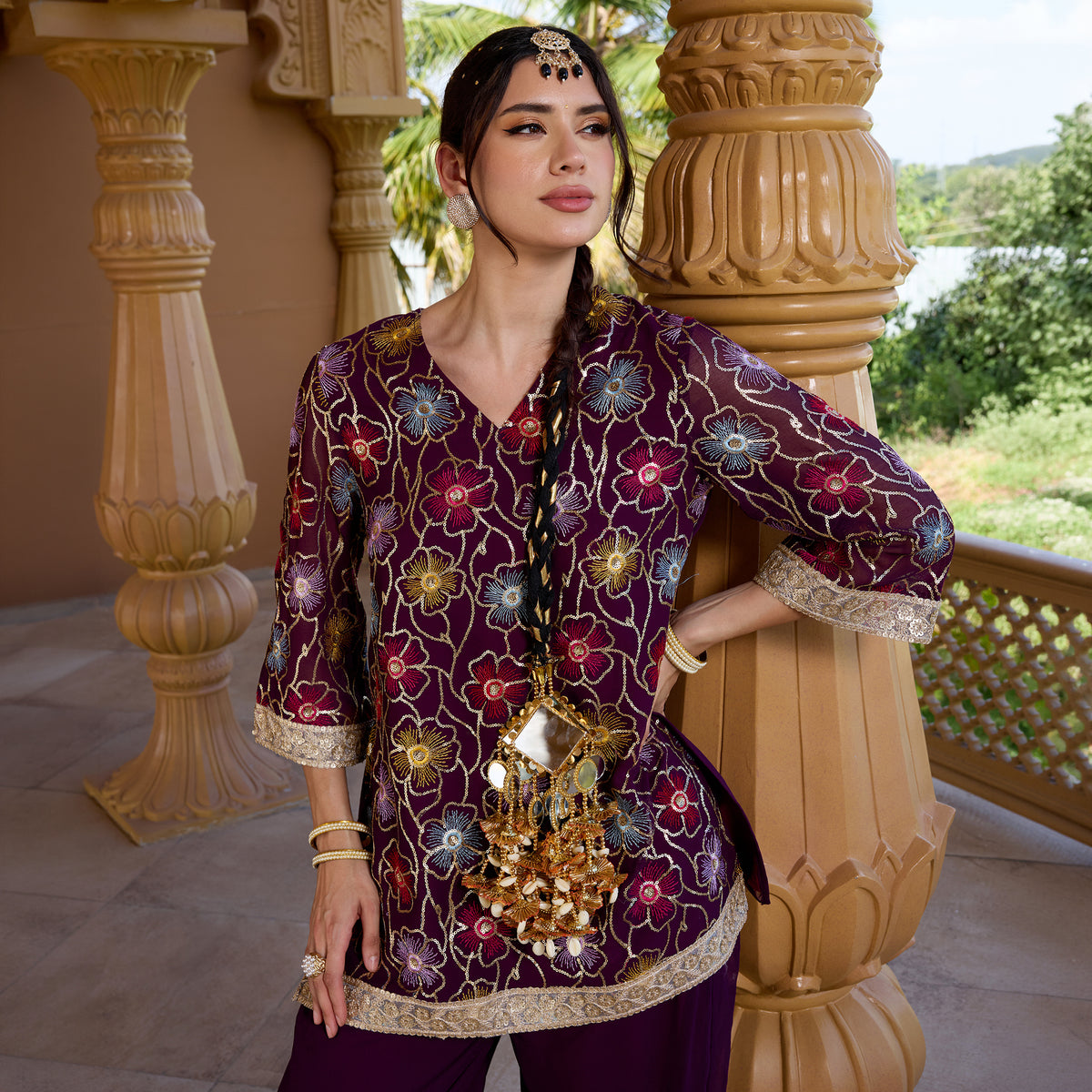 Sequin embroidered kurta with trousers