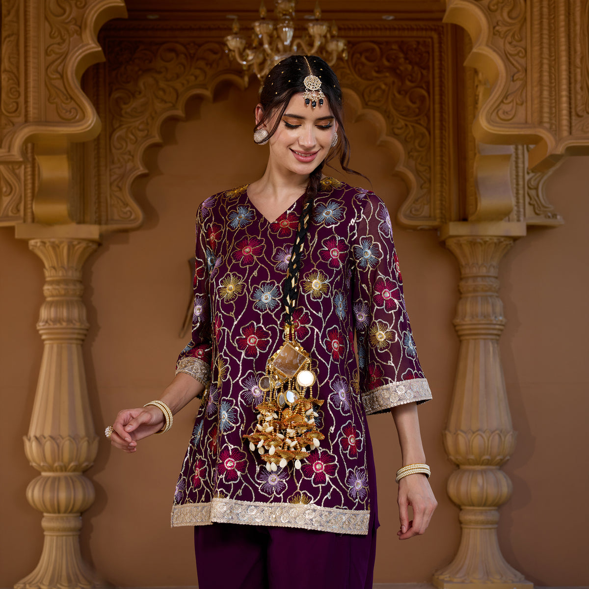 Sequin embroidered kurta with trousers