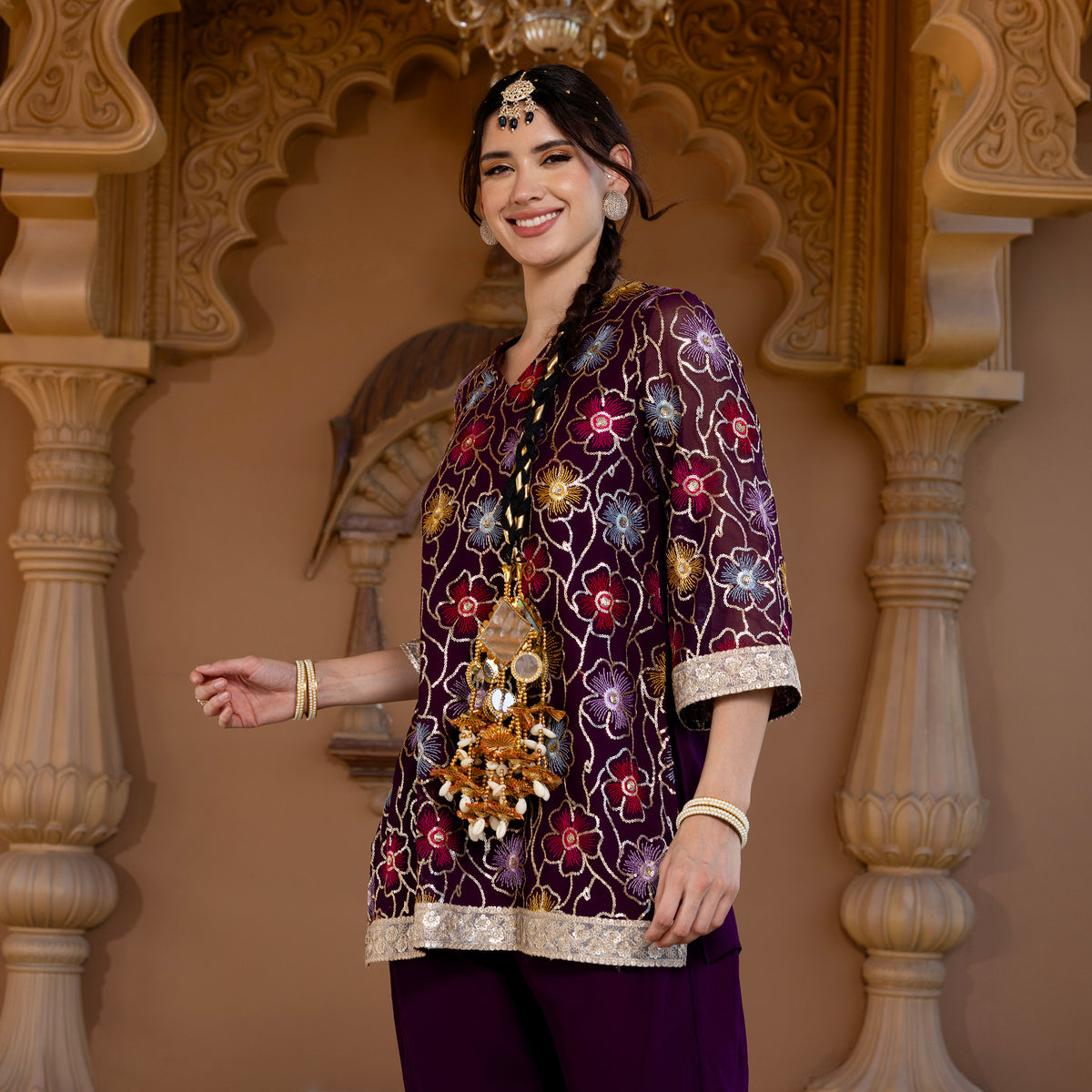 Sequin embroidered kurta with trousers