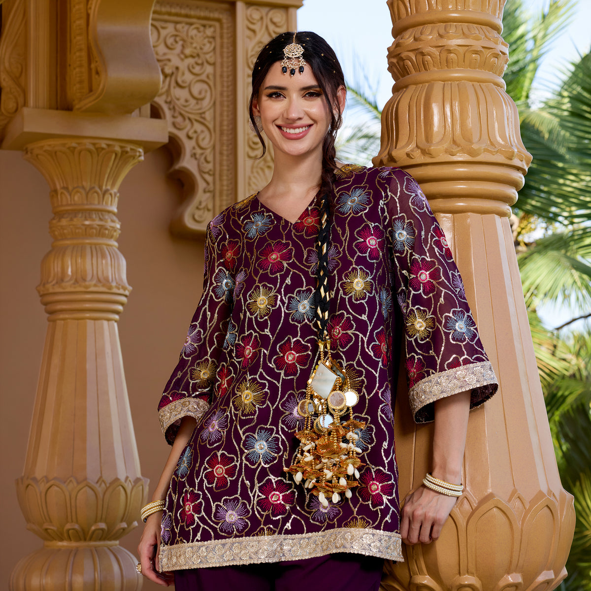 Sequin embroidered kurta with trousers