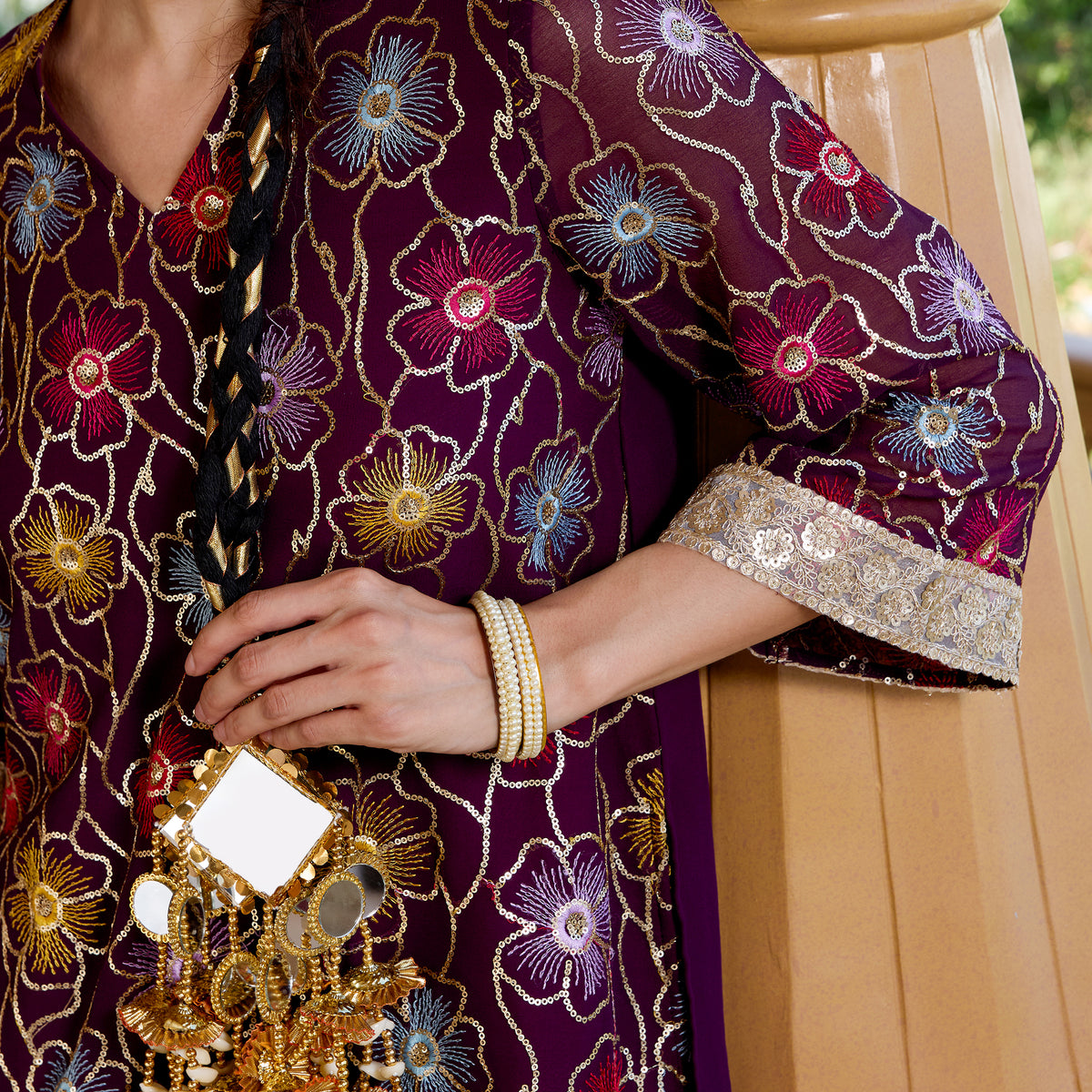 Sequin embroidered kurta with trousers