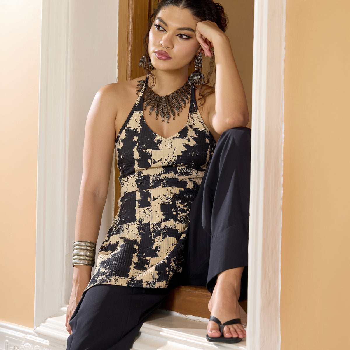Halter Neck Chatpata Kurti Set with Farshi Pant