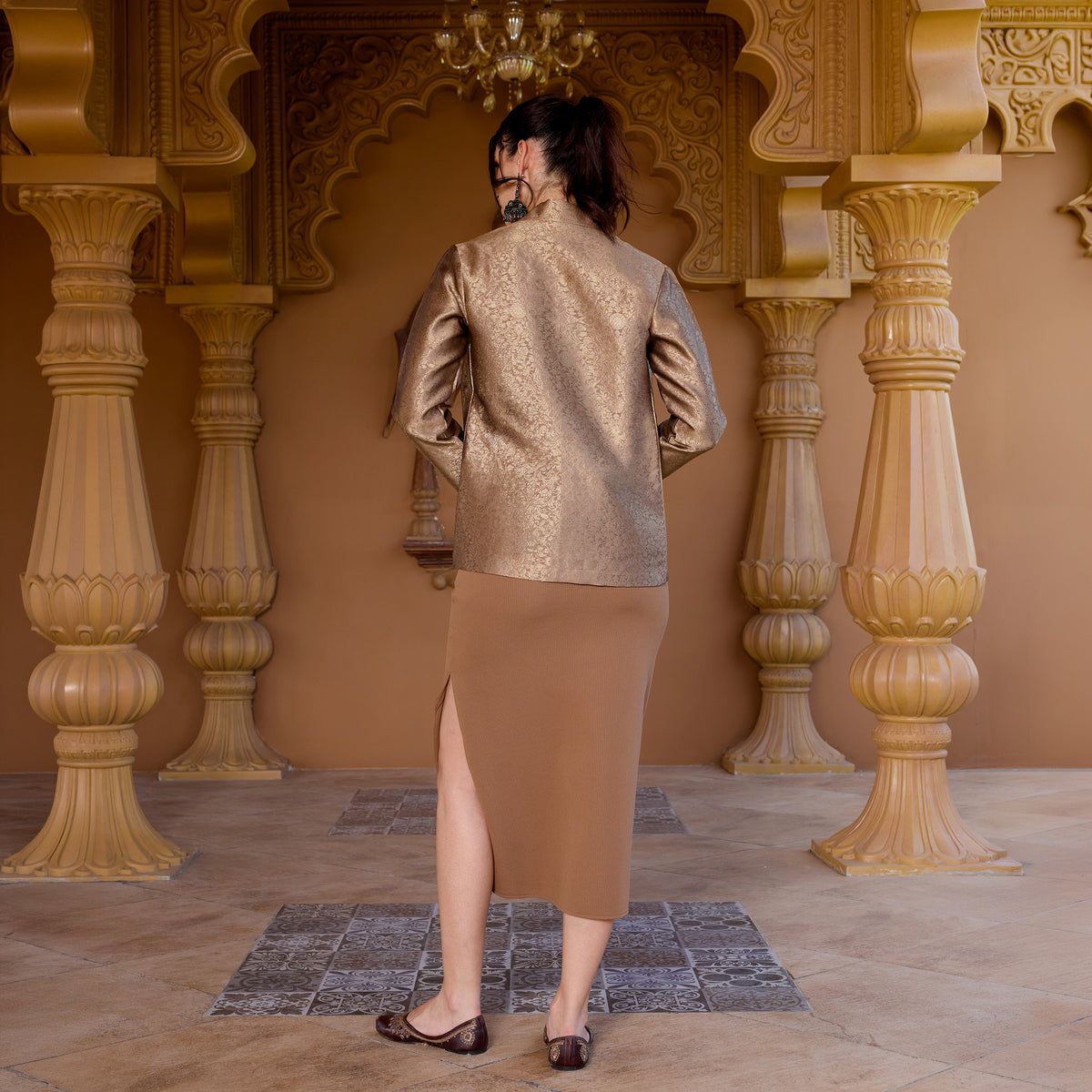 Brocade Coord Set With Fitted Skirt