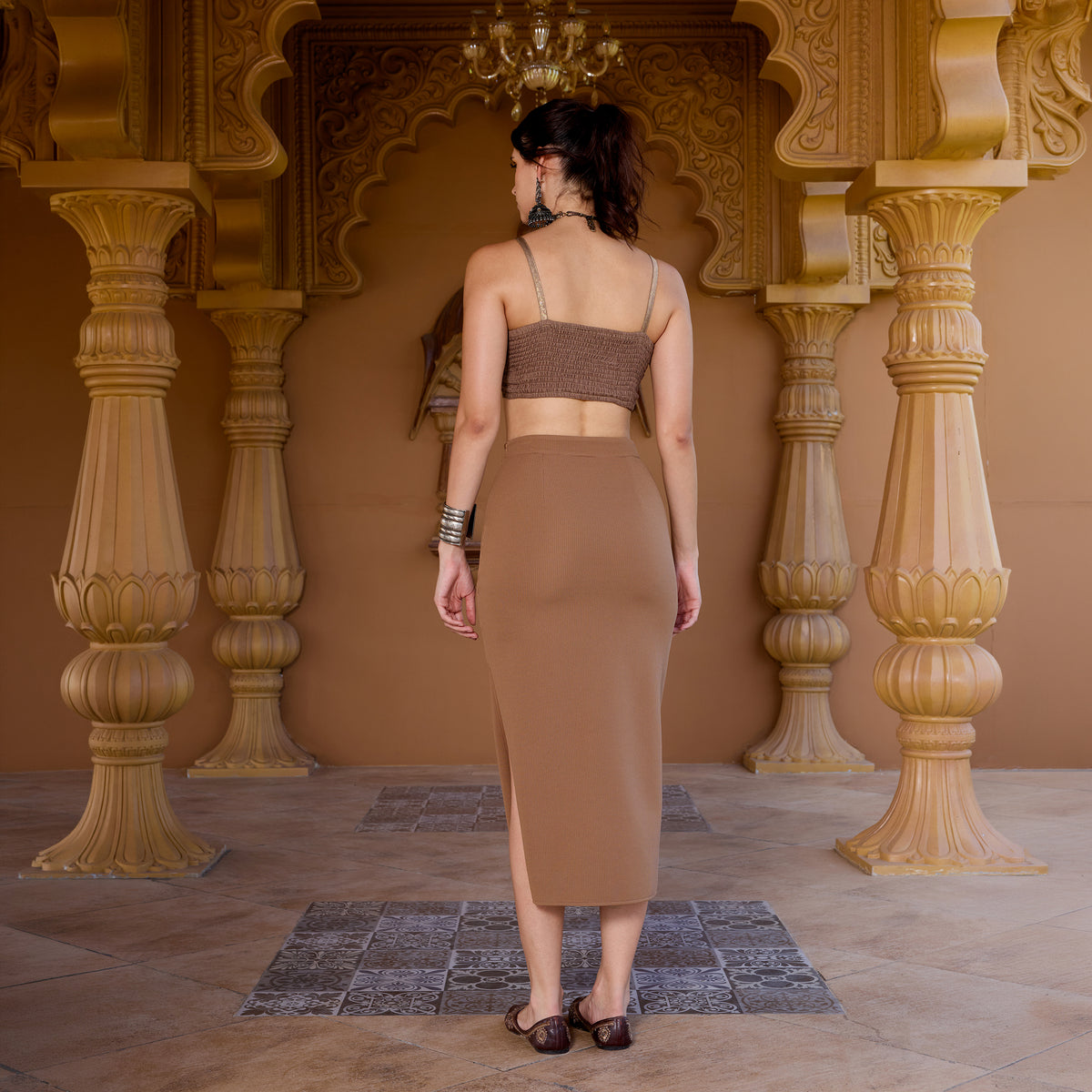 Brocade Coord Set With Fitted Skirt