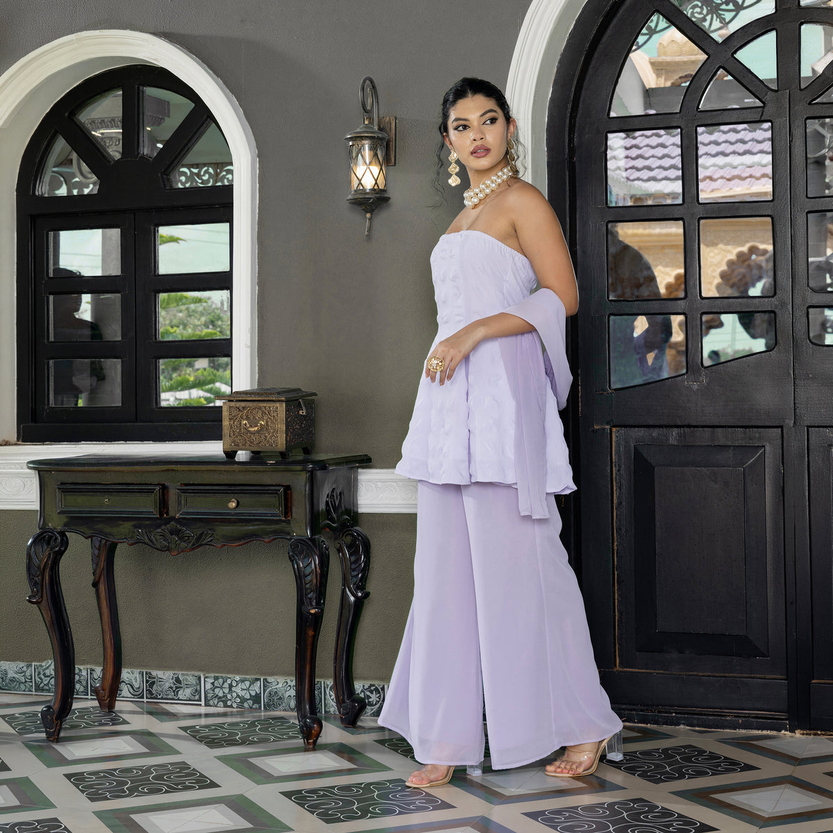 Textured Kurti with palazzos and dupatta