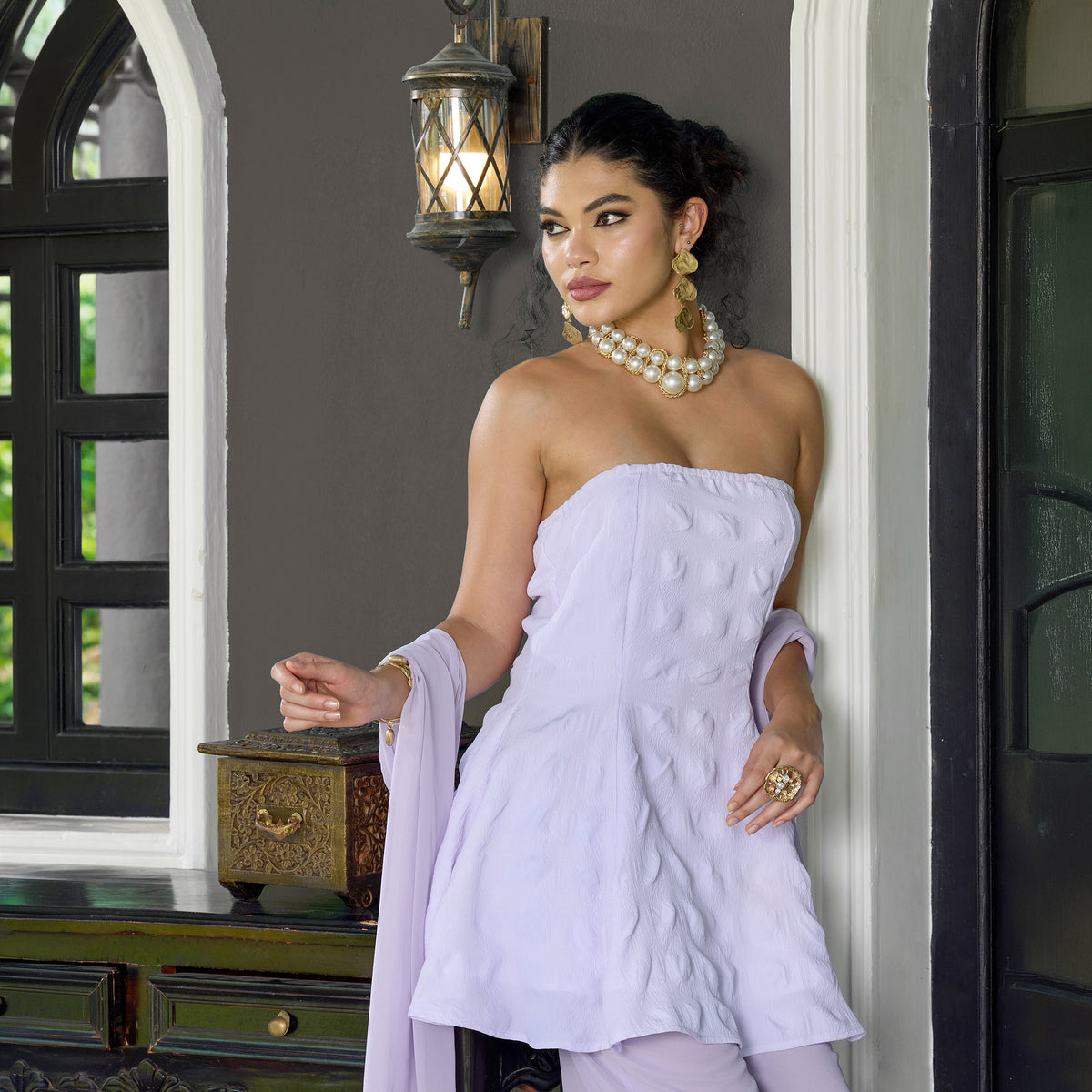 Textured Kurti with palazzos and dupatta