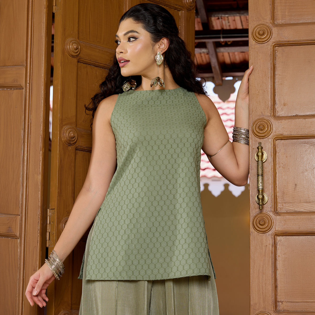 Pleated Kurta Set