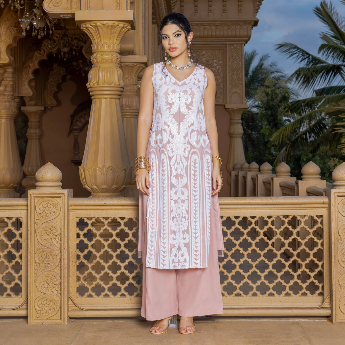 Sequin kurta with trousers and dupatta