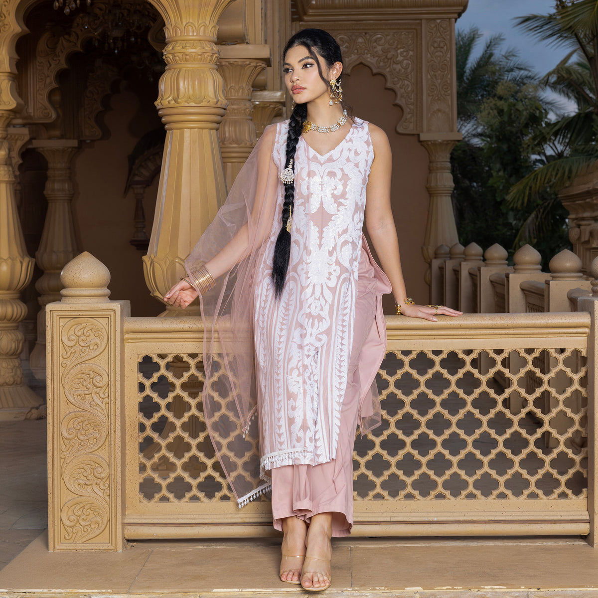 Sequin kurta with trousers and dupatta