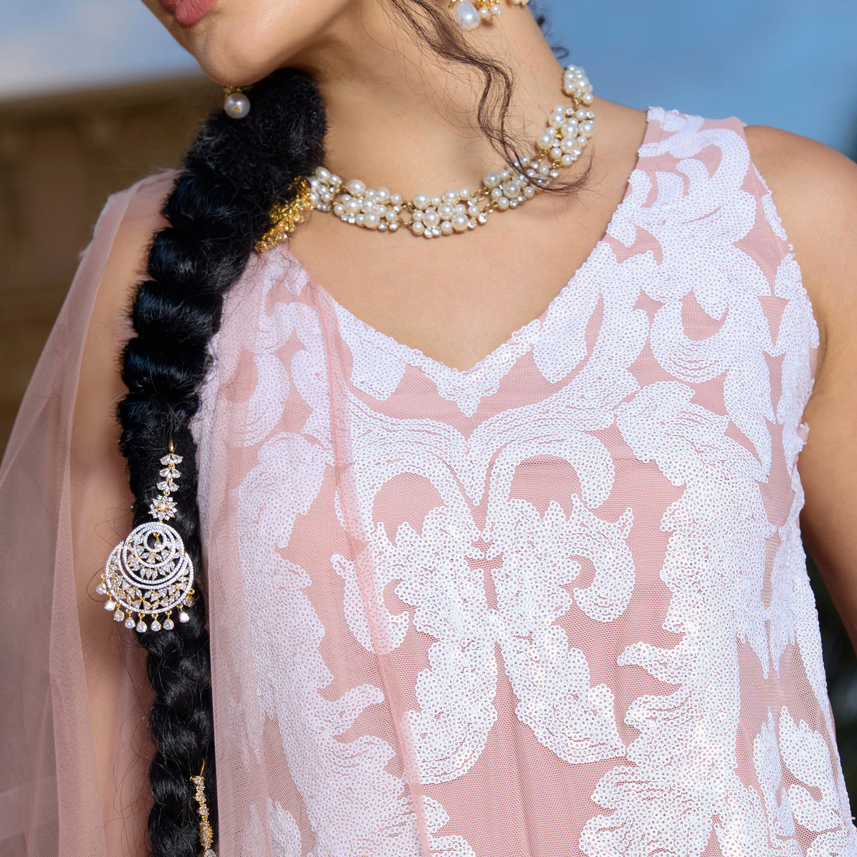 Sequin kurta with trousers and dupatta