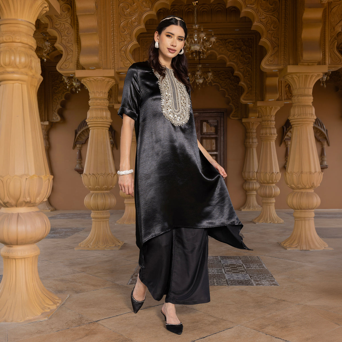 Satin kurta with trousers