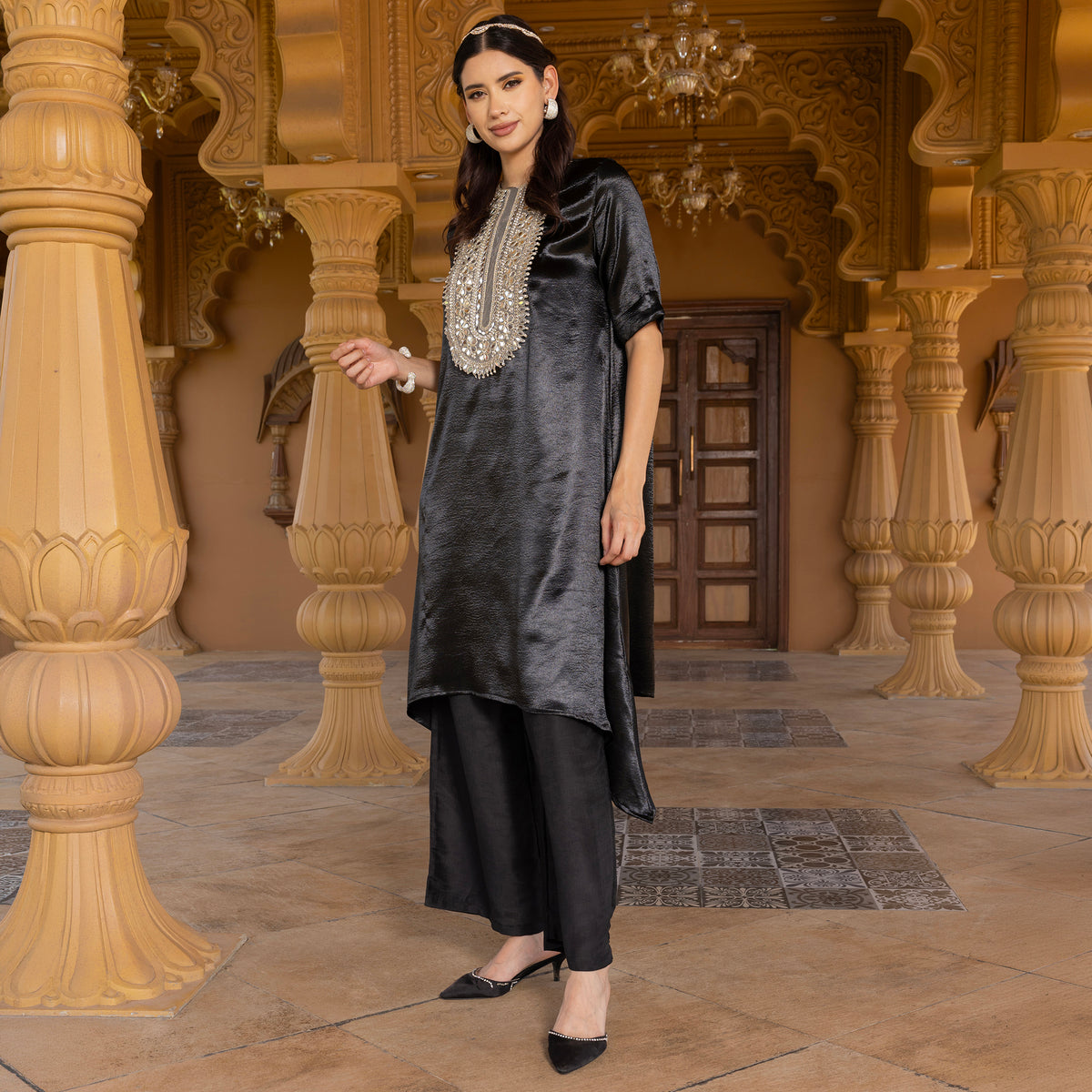 Satin kurta with trousers