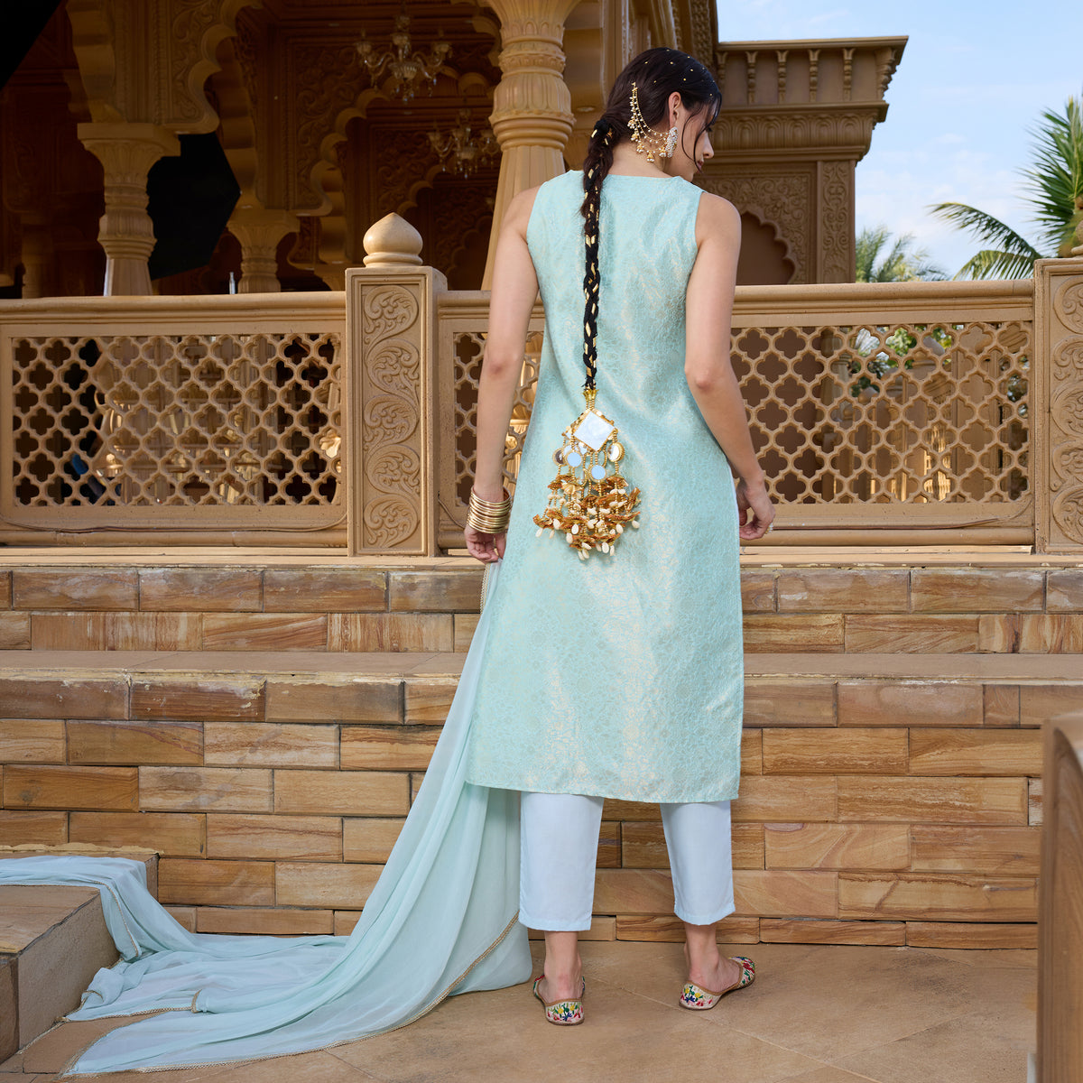 Brocade kurta with trousers and dupatta