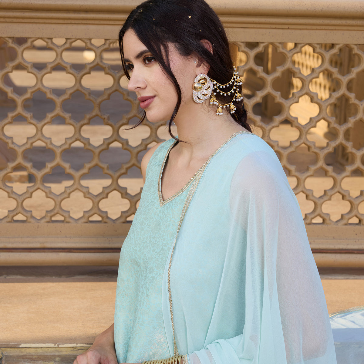 Brocade kurta with trousers and dupatta