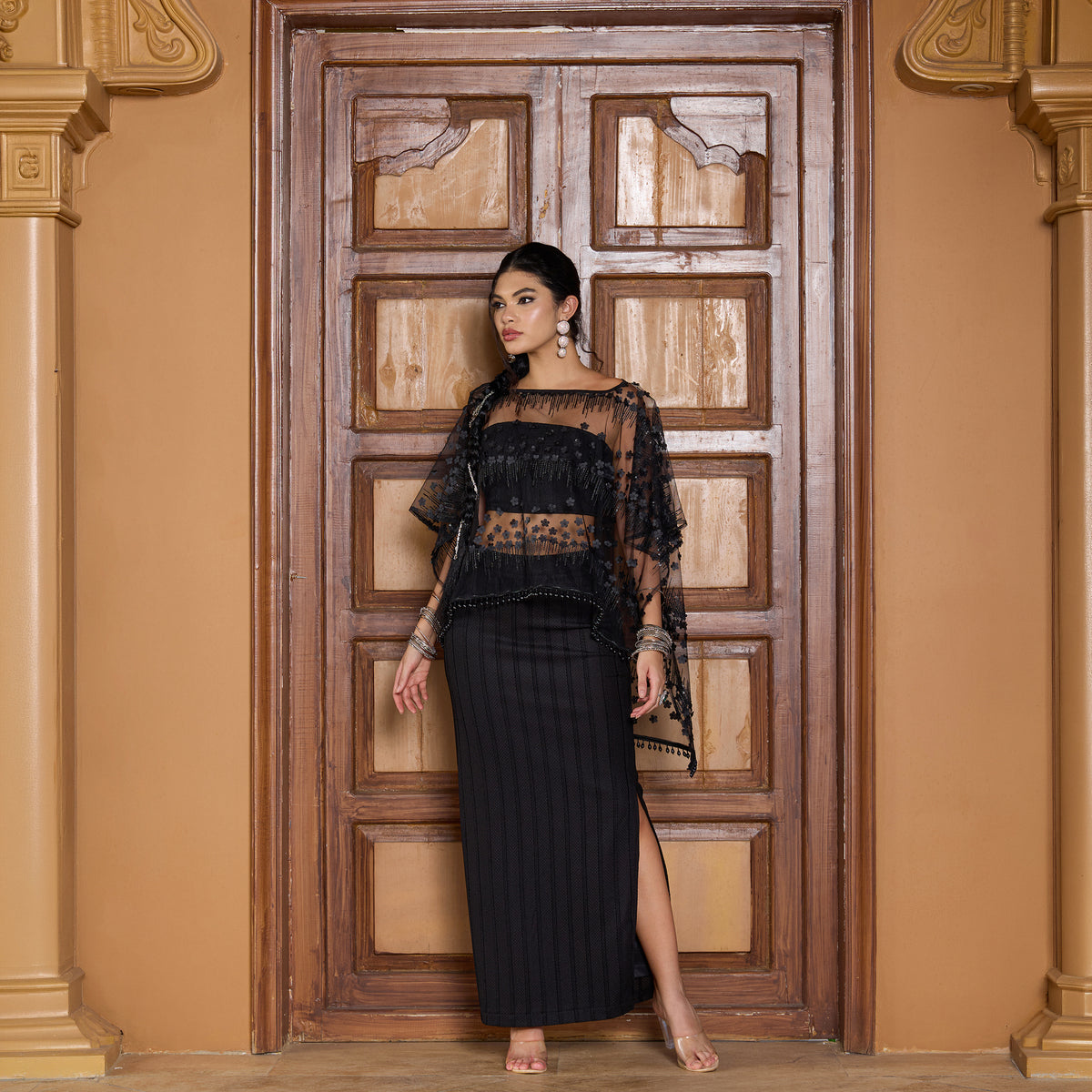 Floral Embroidered coord set With Skirt