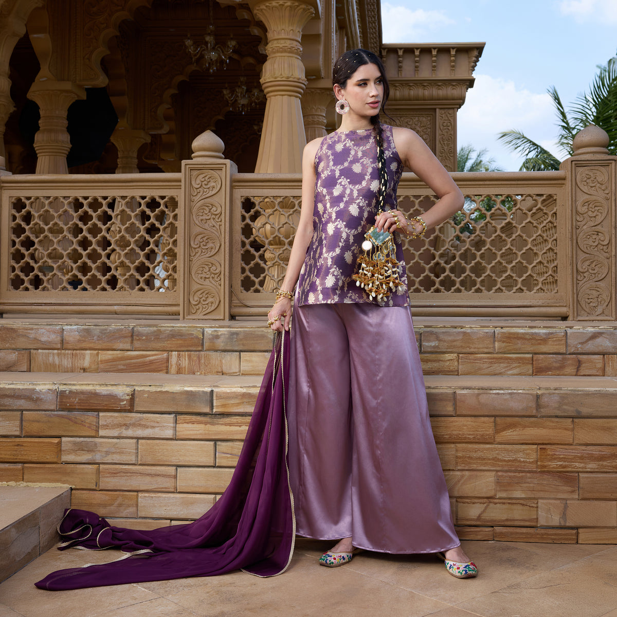 Brocade kurti with palazzos and dupatta