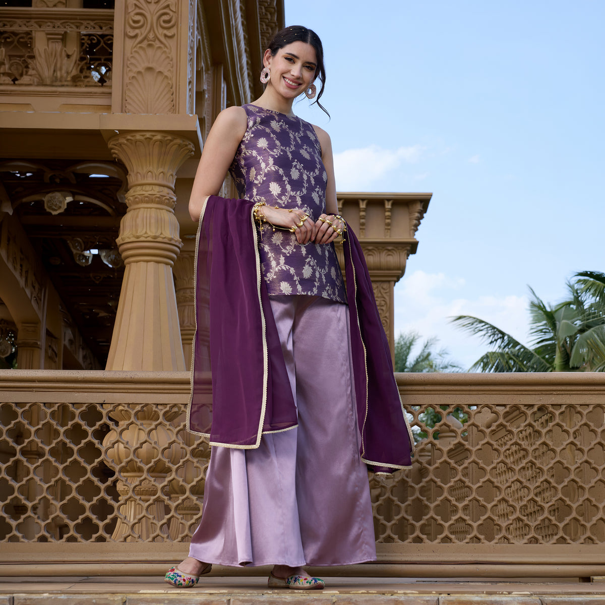 Brocade kurti with palazzos and dupatta