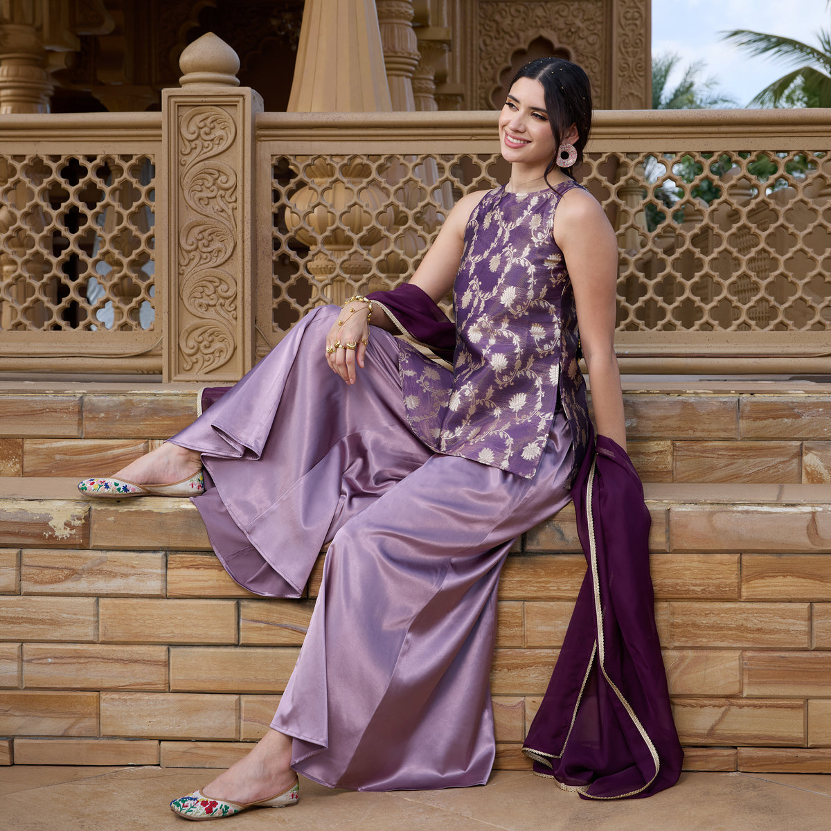 Brocade kurti with palazzos and dupatta