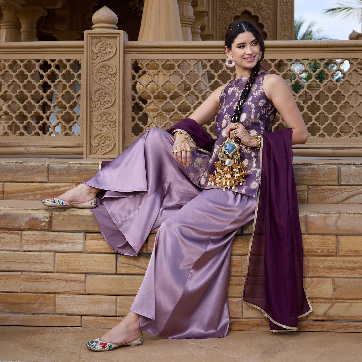 Brocade kurti with palazzos and dupatta